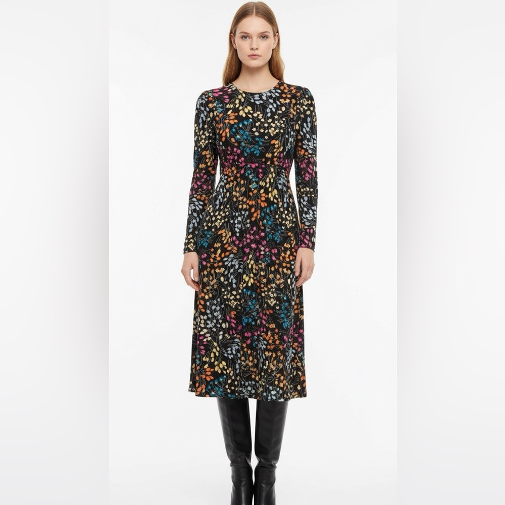 Lipsy Black Multicolor Floral Long Sleeve Dress